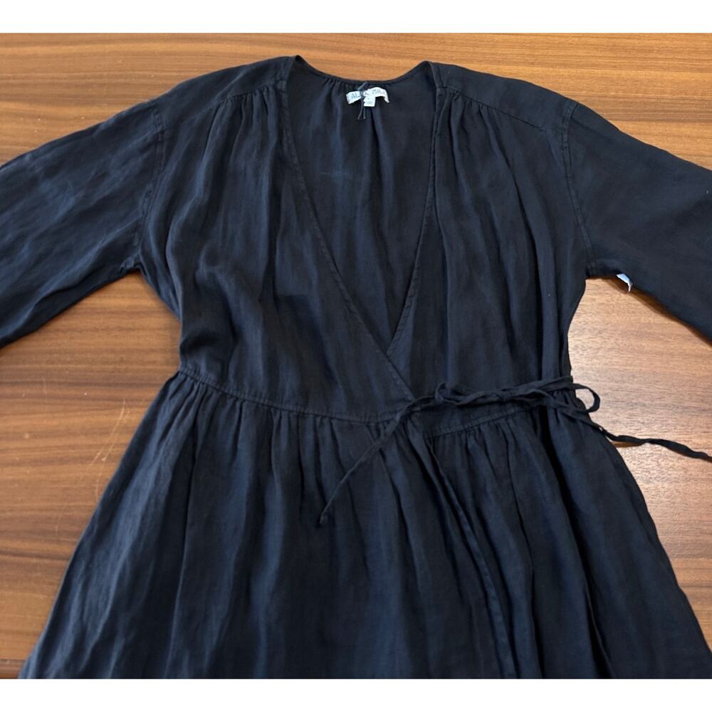 Alex Mill Lauren Linen Wrap Dress, Deep Black, Coastal Minimalist Natural, Large - Picture 8 of 13